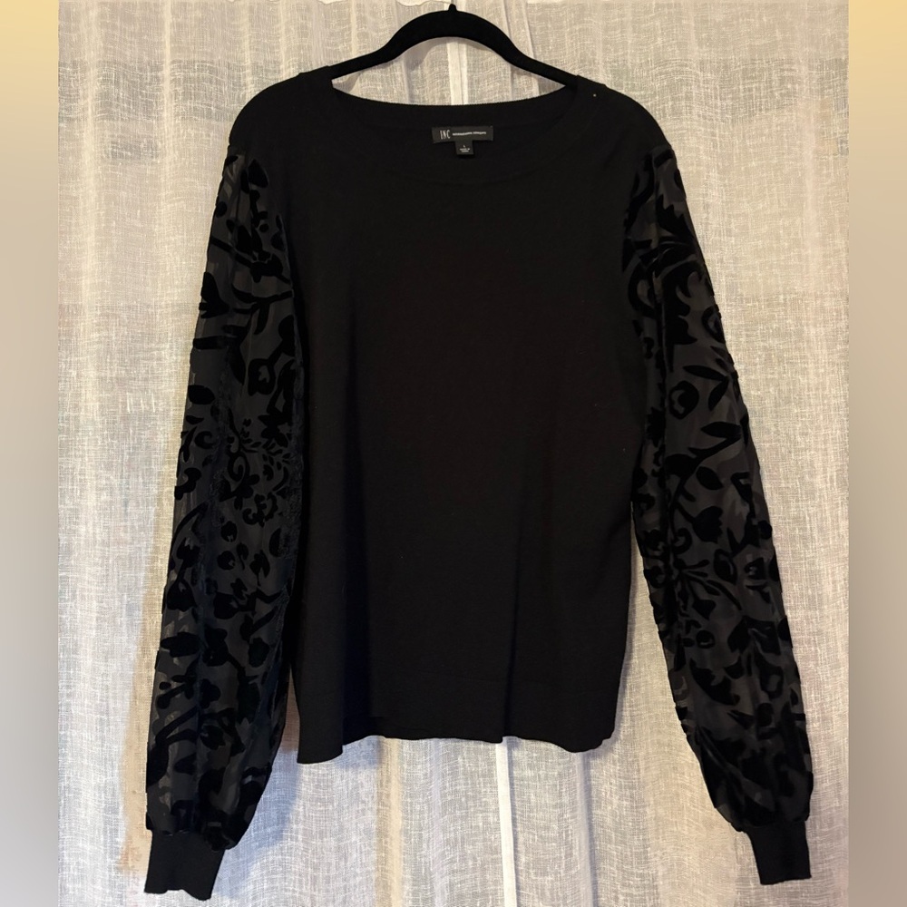 INC Black Velvet Sleeve Long Top